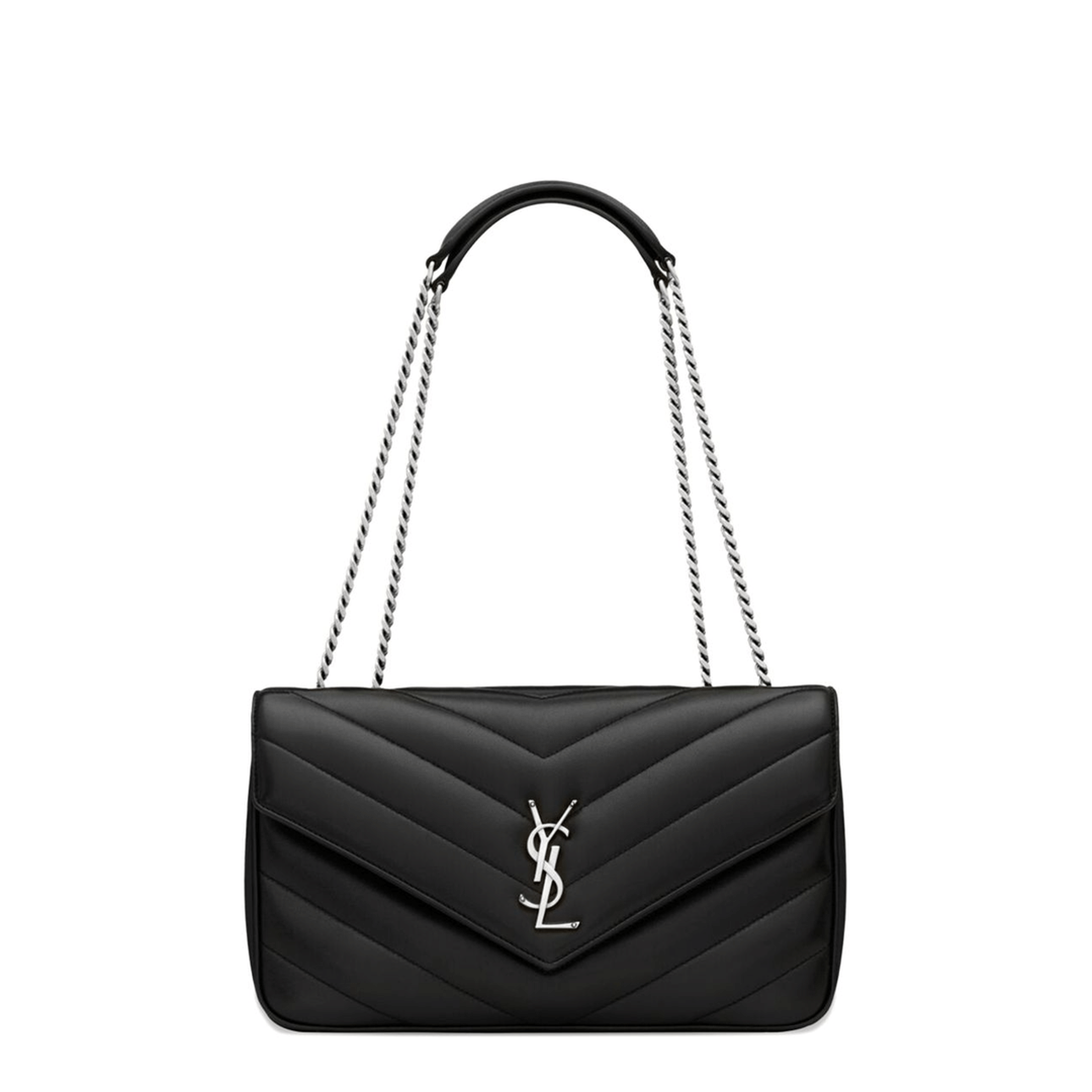 Saint Laurent Loulou Matelassé Medium Lambskin Shoulder Bag - Schwarz
