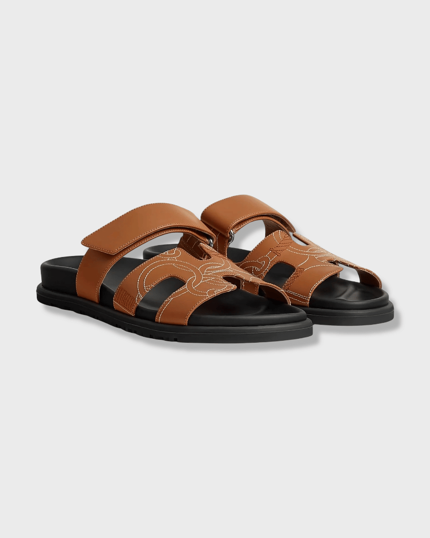 Hermes Chypre Sandal Panoplie Equestre Embroidered Calfskin