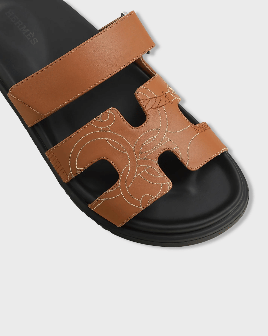 Hermes Chypre Sandal Panoplie Equestre Embroidered Calfskin