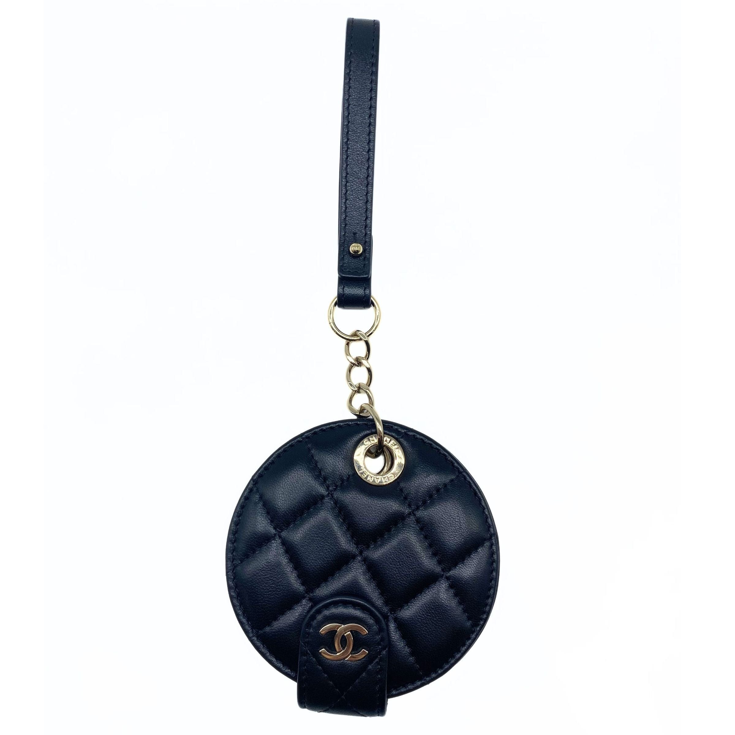 Chanel Black Quilted Round Luggage Tag