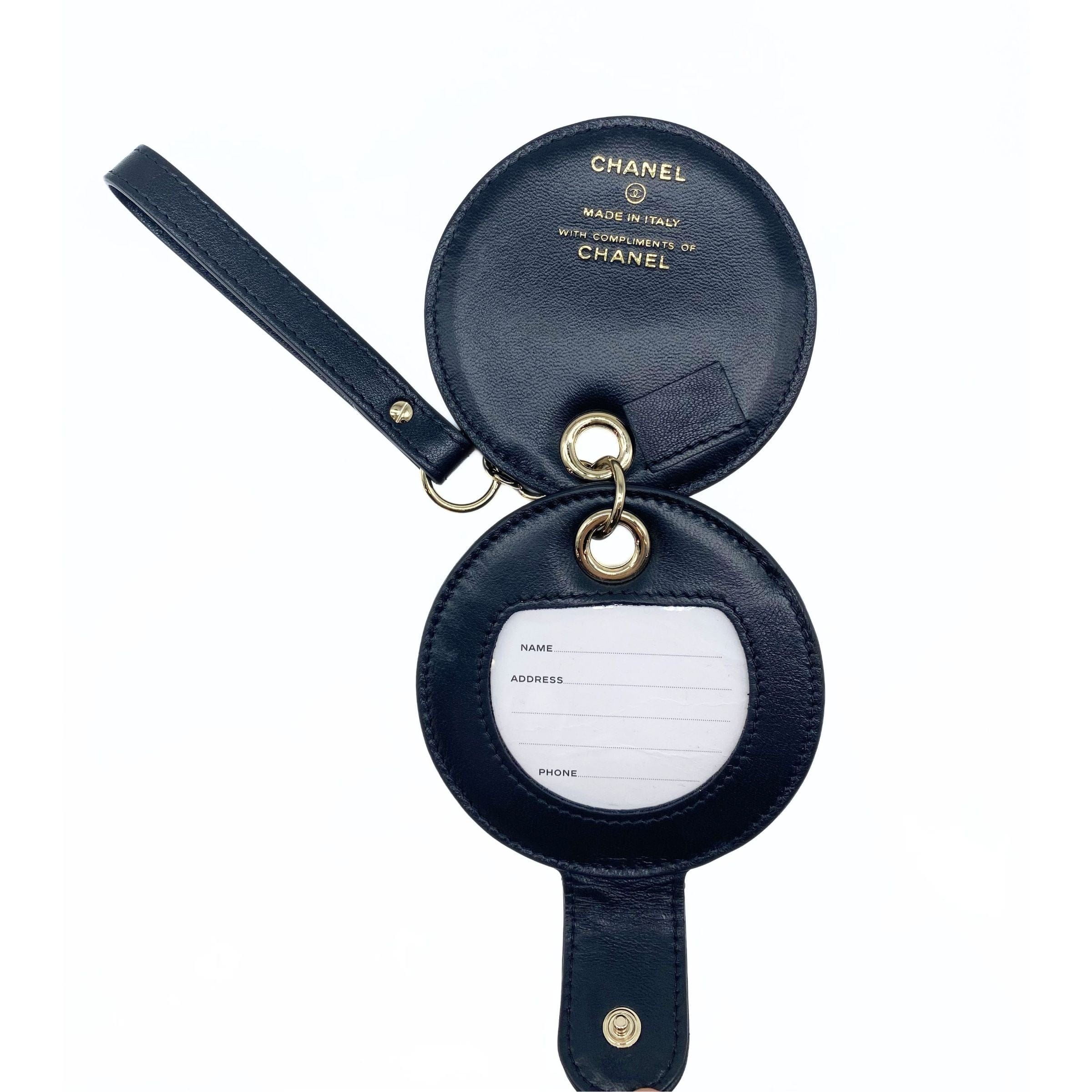Chanel Black Quilted Round Luggage Tag