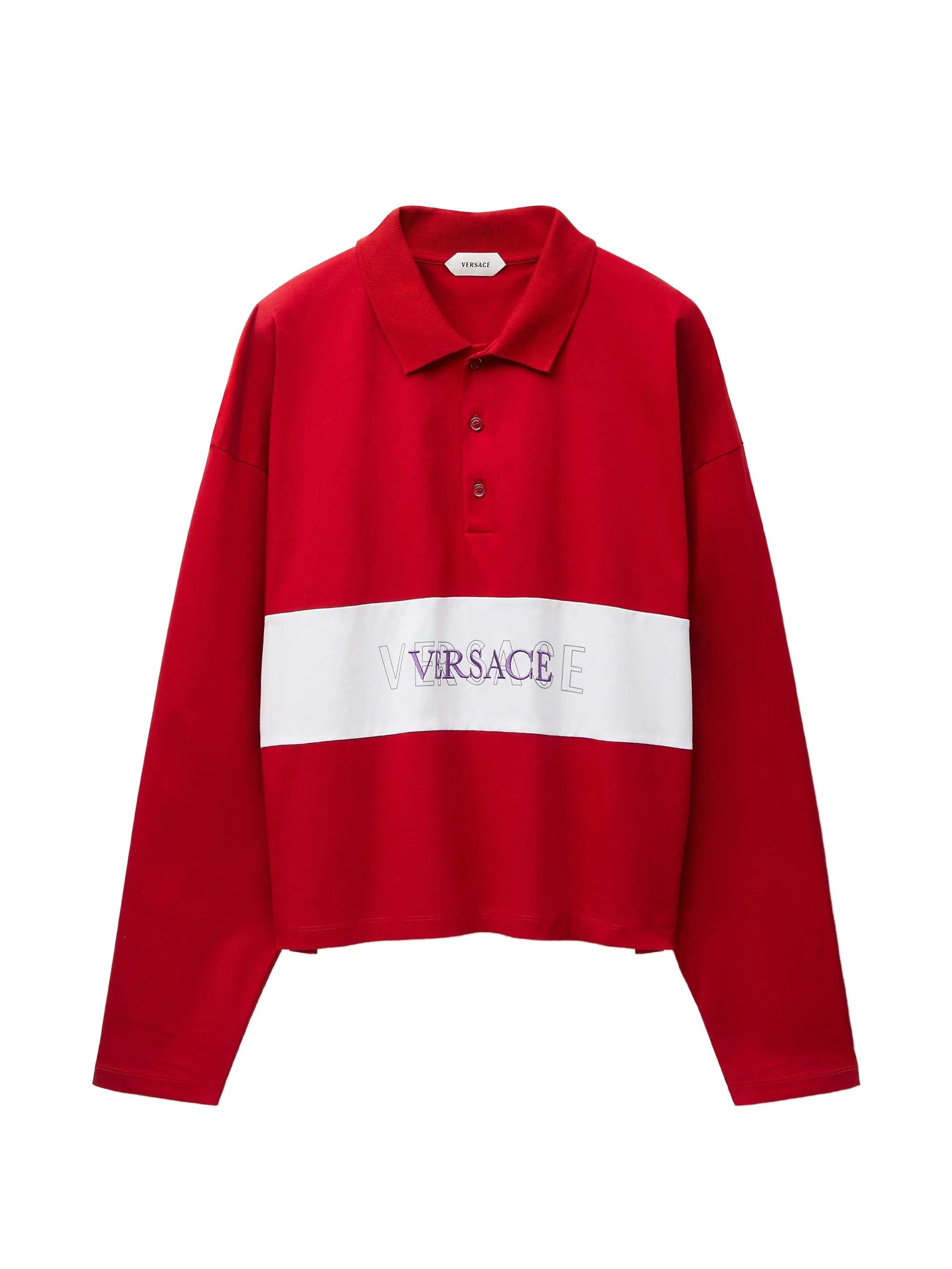 Versace embroidered - logo intarsia cotton - jersey polo