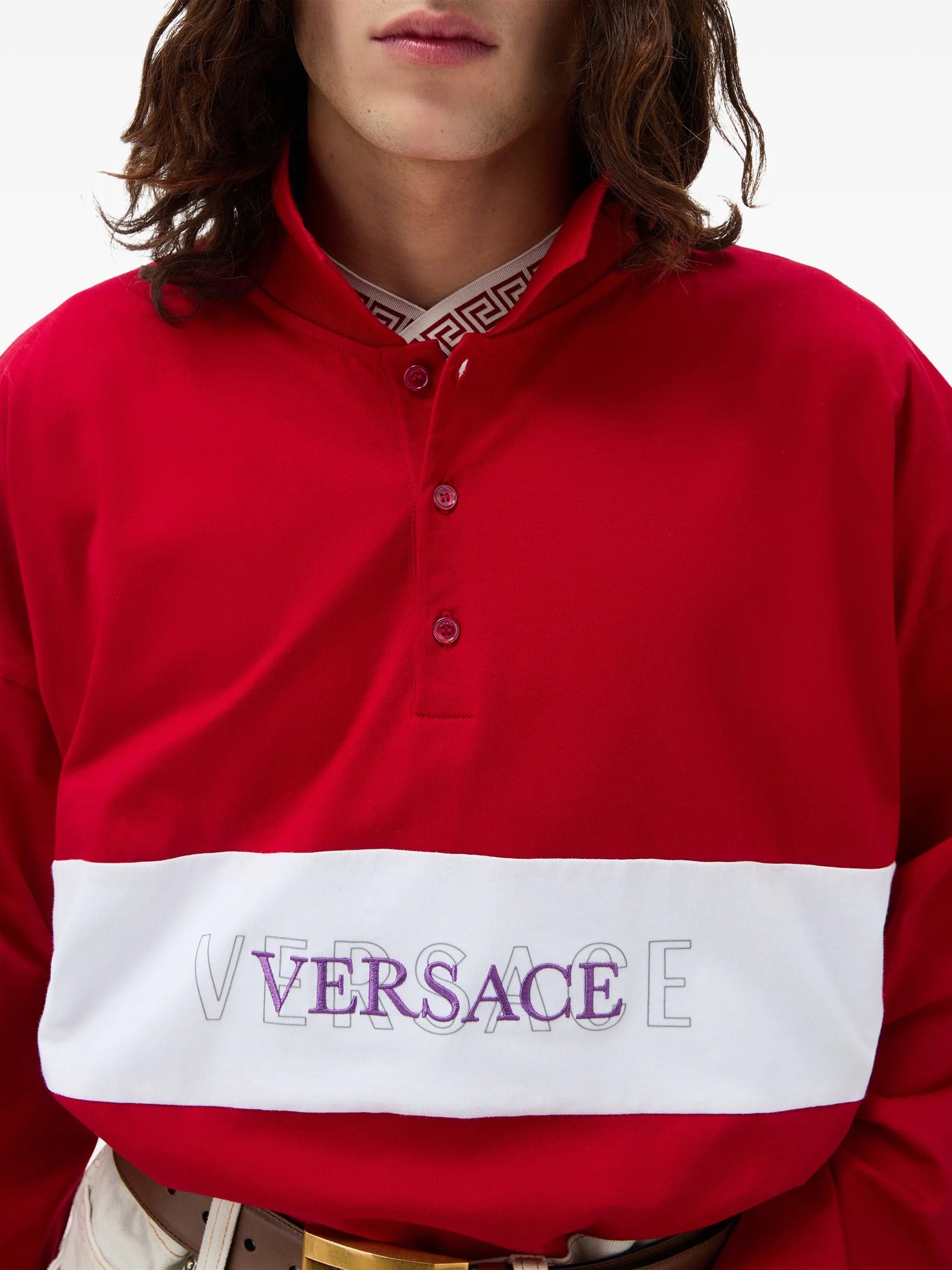 Versace embroidered - logo intarsia cotton - jersey polo