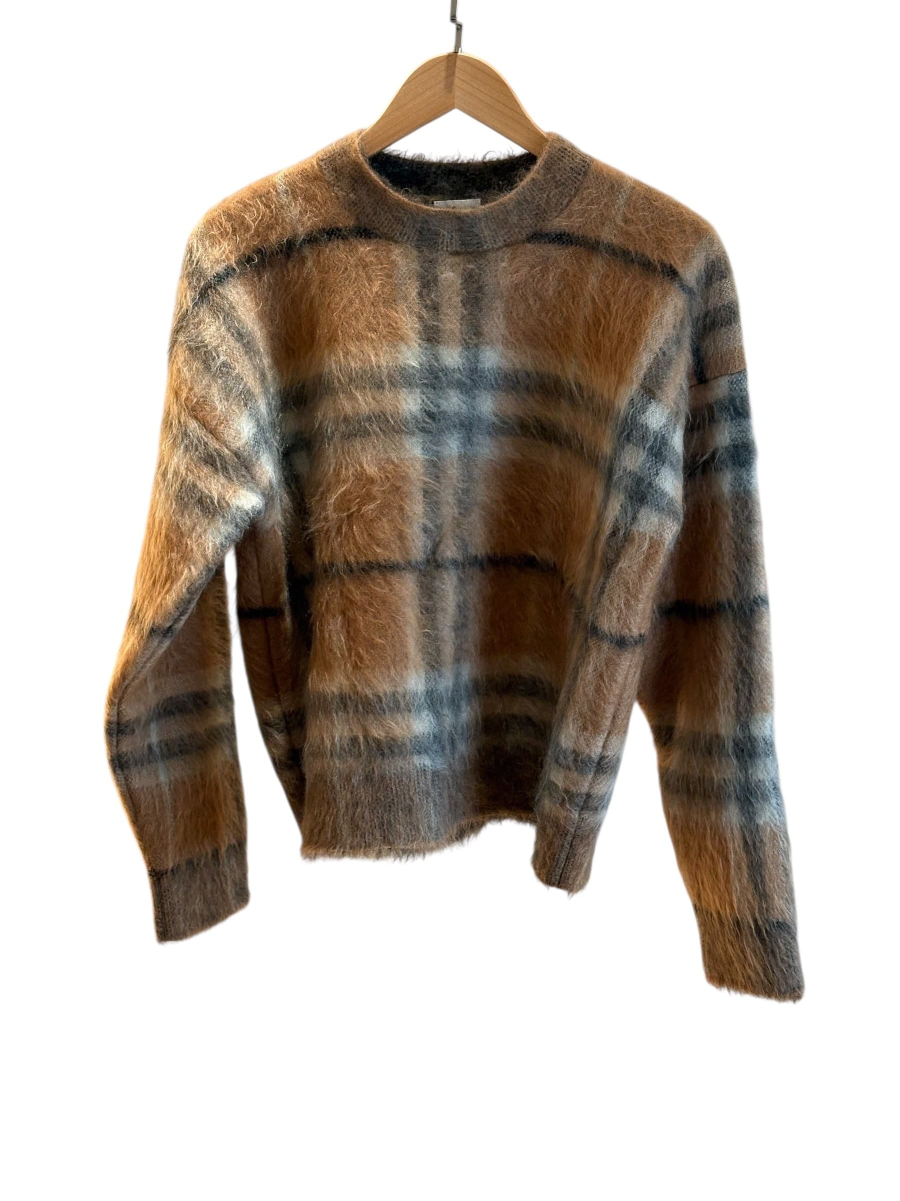 Burberry Crew Neck Mohair Blend Pullover Check Design Size M
