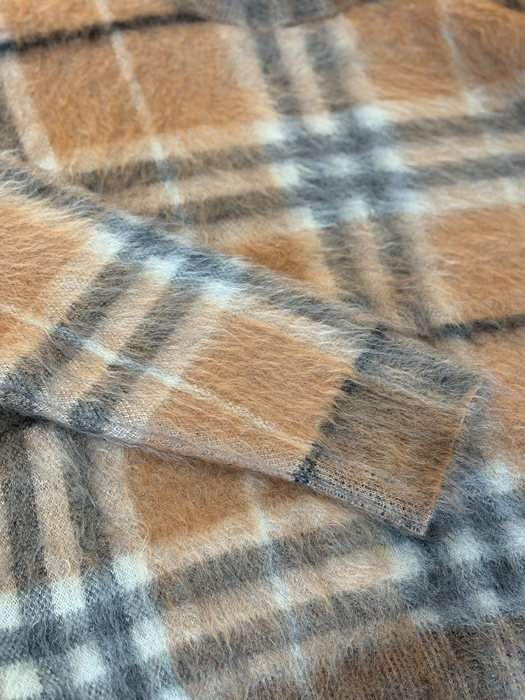 Burberry Crew Neck Mohair Blend Pullover Check Design Size M