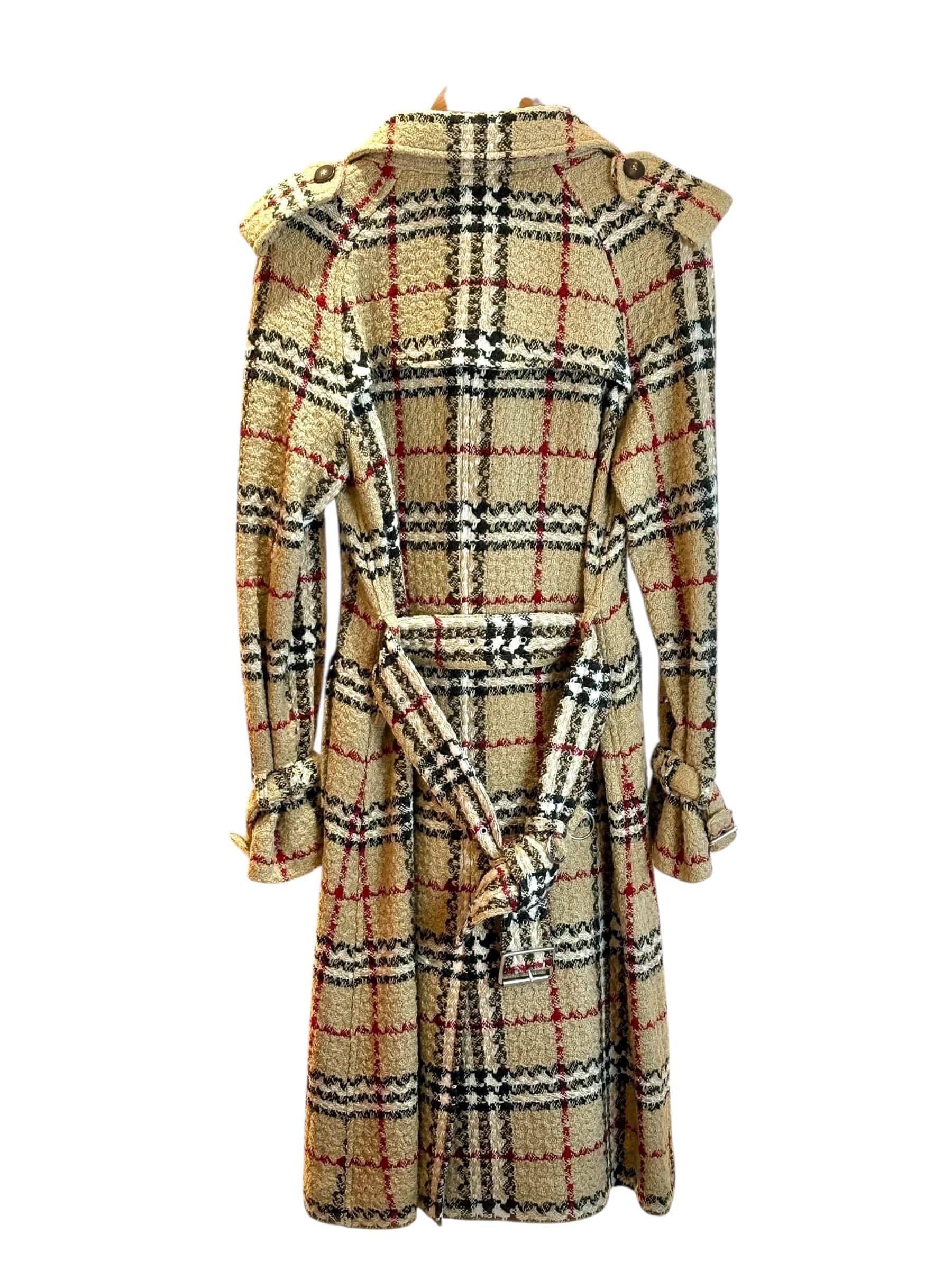 Burberry Trench Coat Check Tweed Wool Size 10#