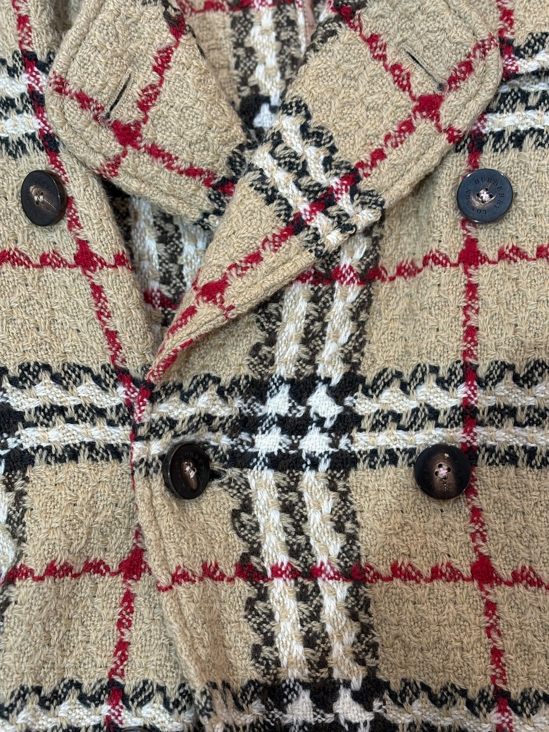 Burberry Trench Coat Check Tweed Wool Size 10#