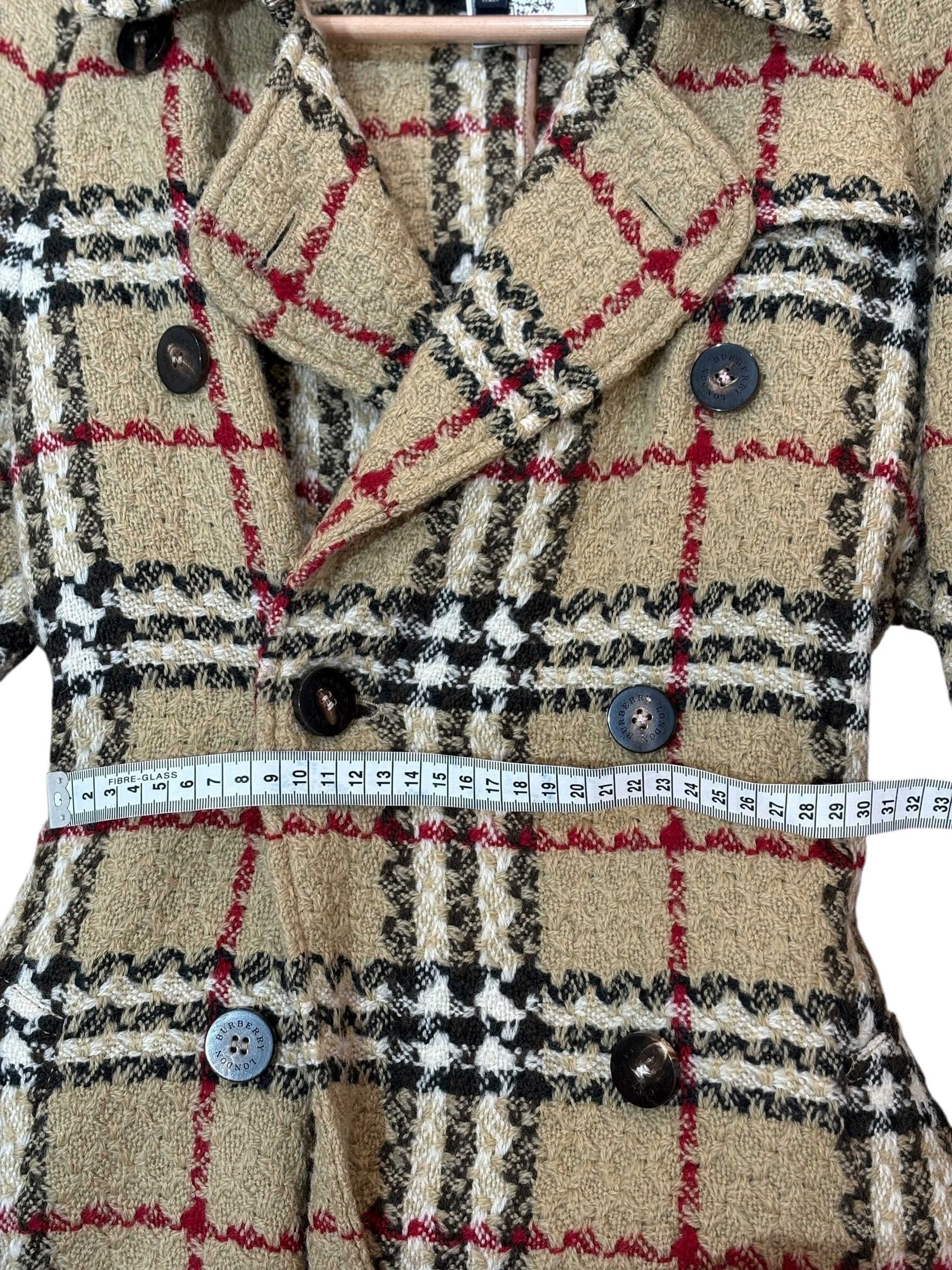 Burberry Trench Coat Check Tweed Wool Size 10#
