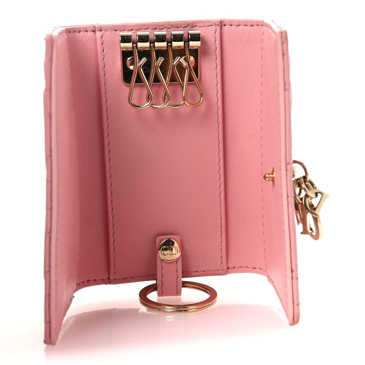 Christian Dior Lambskin Cannage Miss Dior 4 Key Holder Wallet Pink