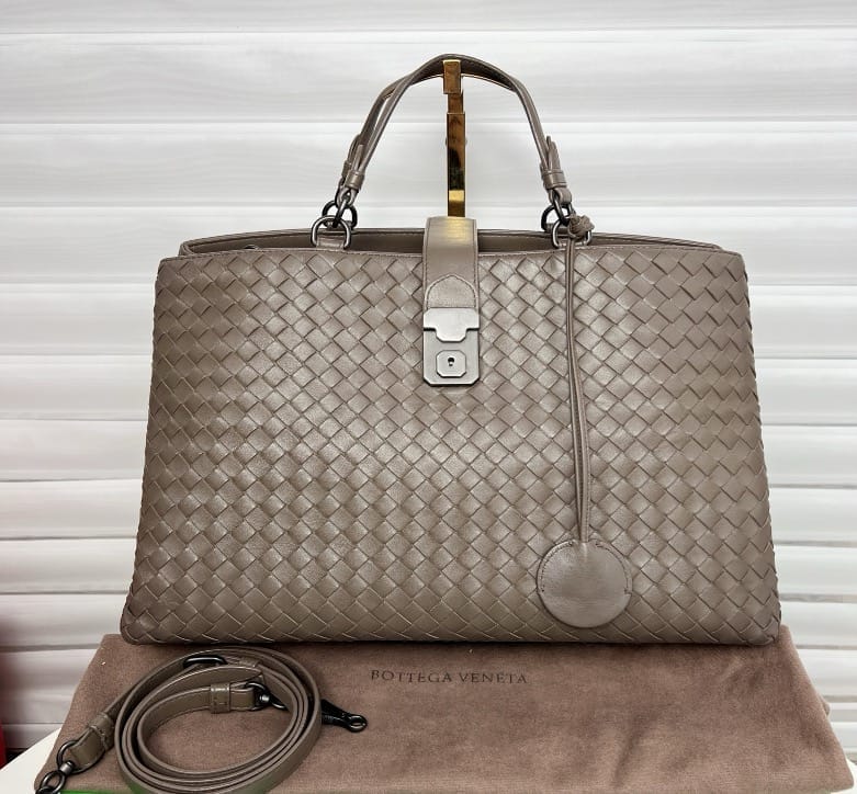 Bottega Veneta Taupe Intrecciato Leather Roma Bag C19488319355