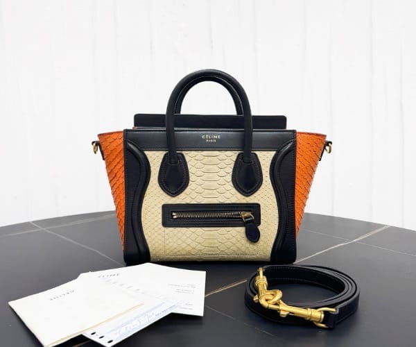 Celine classic logo white and orange smiley face snakeskin shoulder bag, 2020 (with tag and invoice) 20565629