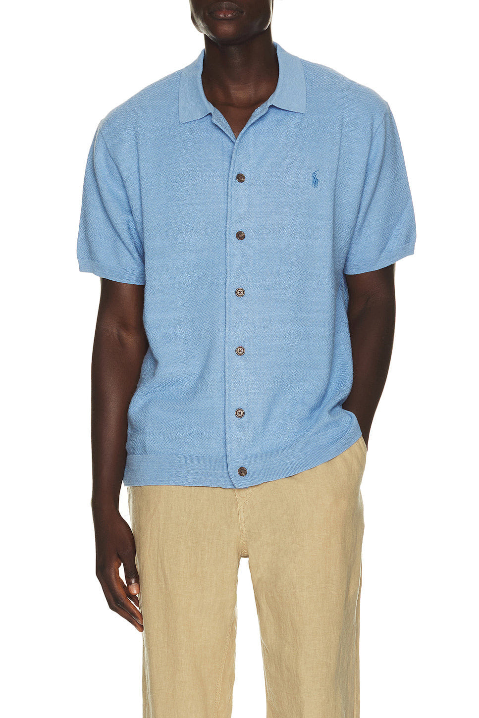 Polo Ralph Lauren Short Sleeve Cotton Blend Textured Cardigan Sweater With Collar