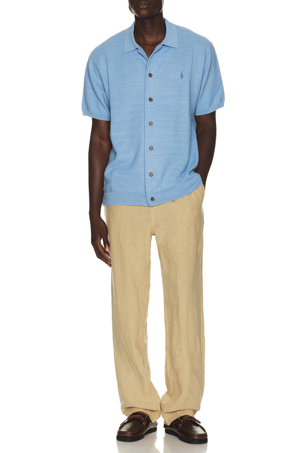 Polo Ralph Lauren Short Sleeve Cotton Blend Textured Cardigan Sweater With Collar