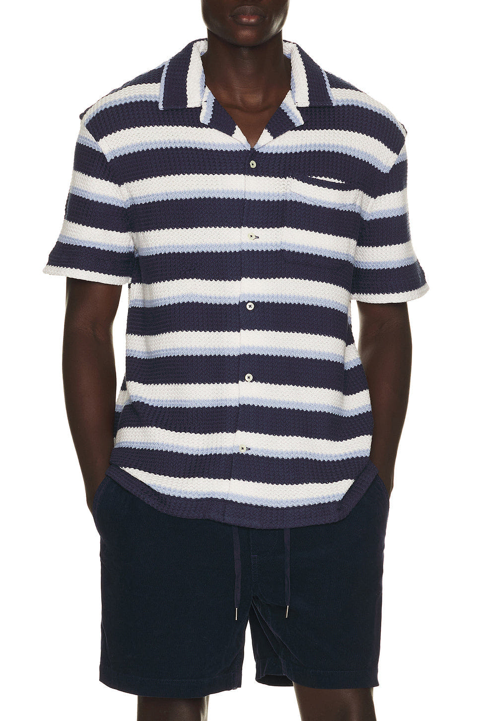 Polo Ralph Lauren Short Sleeve Yarn Dyed Textured Herringbone Andy Camp Striped Shirt