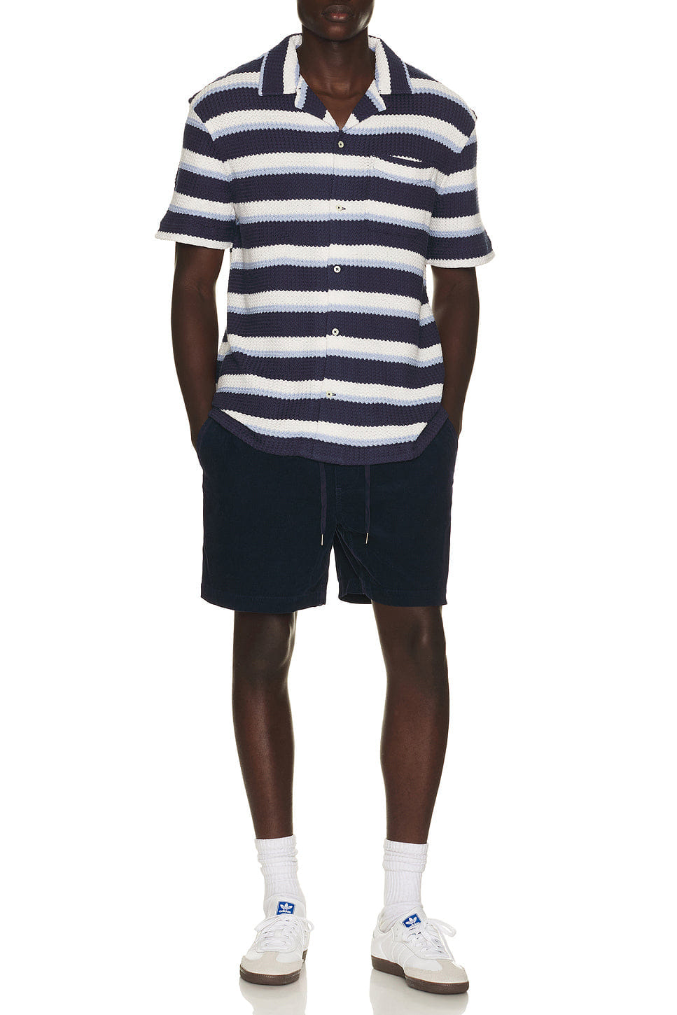 Polo Ralph Lauren Short Sleeve Yarn Dyed Textured Herringbone Andy Camp Striped Shirt