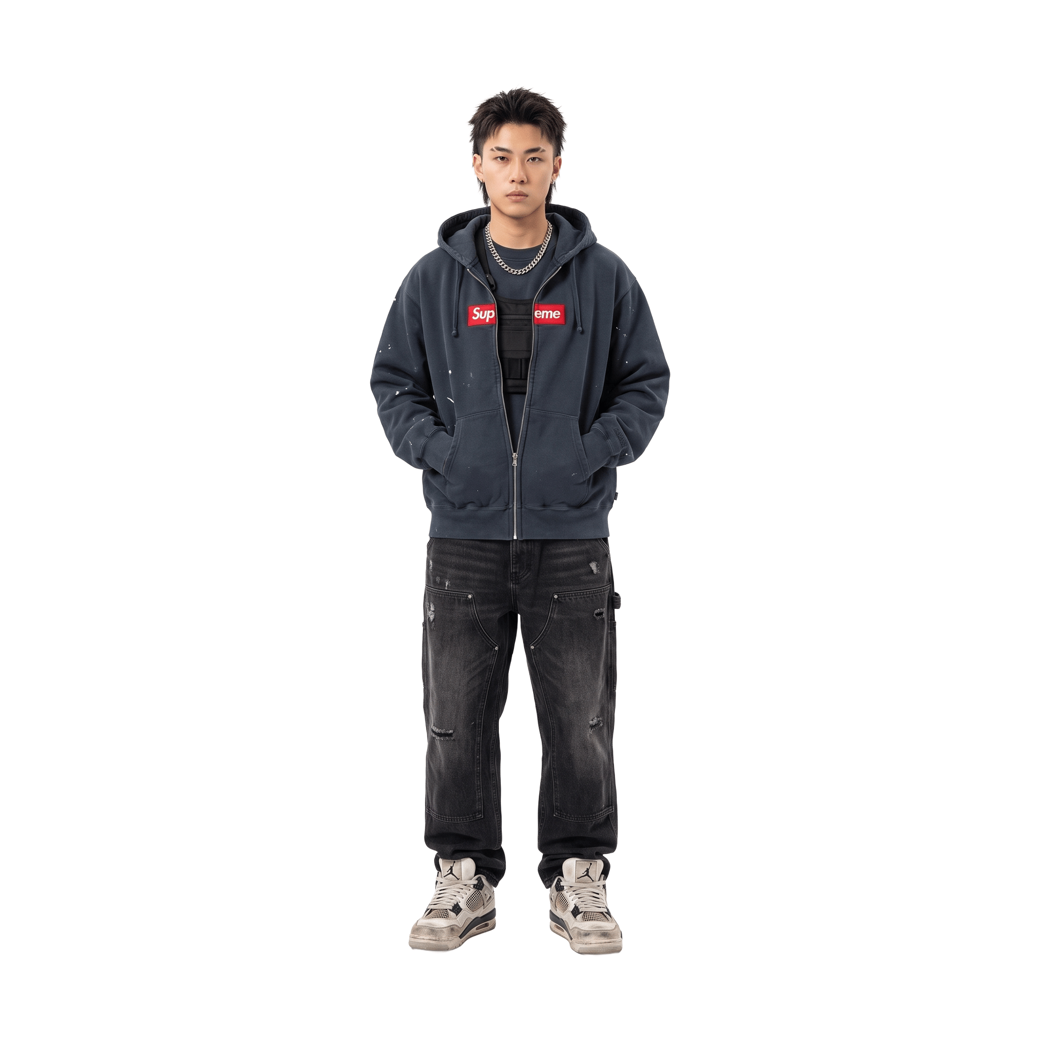 Supreme® / MM6 Maison Margiela Box Logo Zip Up Hoodie Navy (SS26)