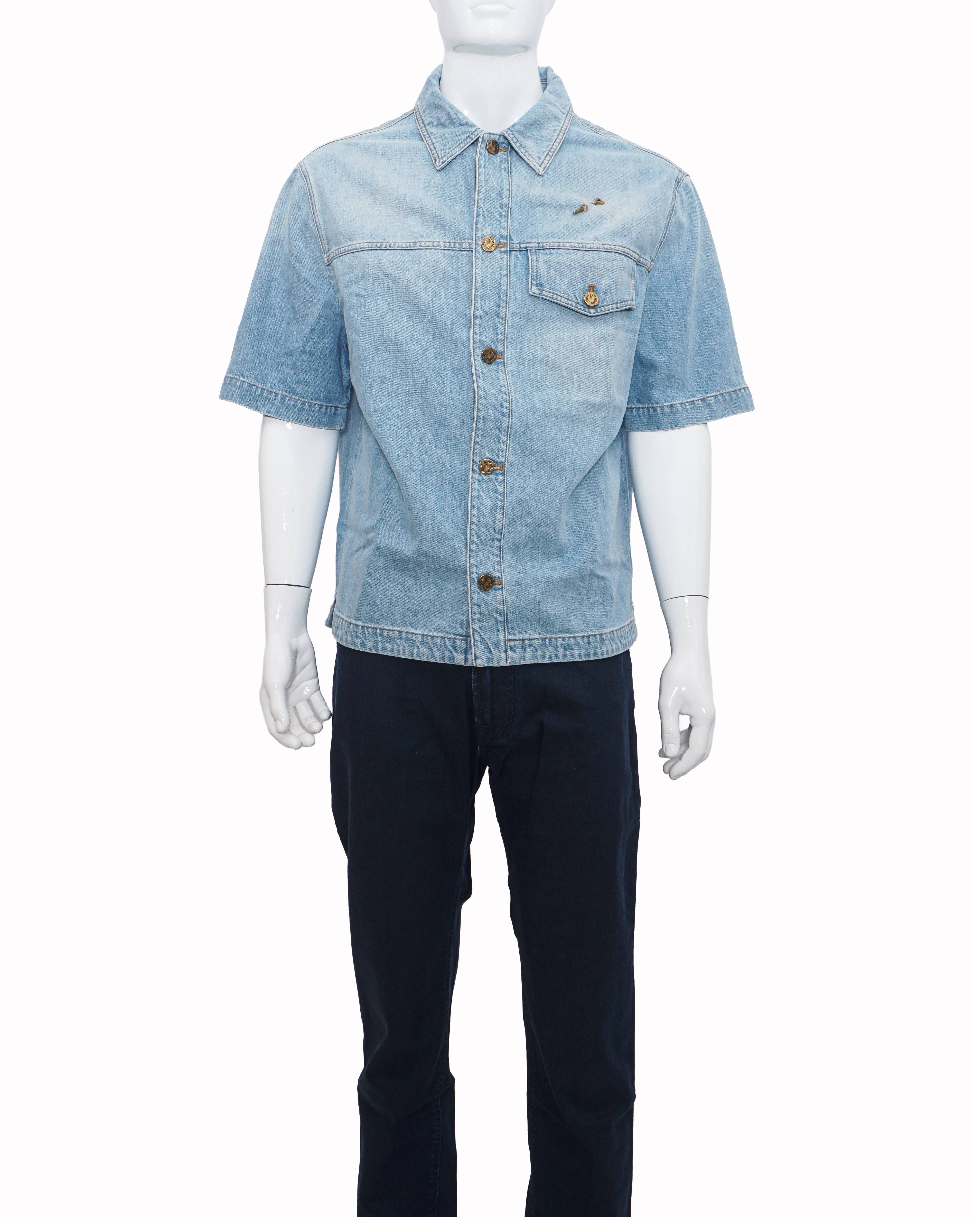Louis Vuitton Men's Light Blue Denim Short - Sleeve Shirt