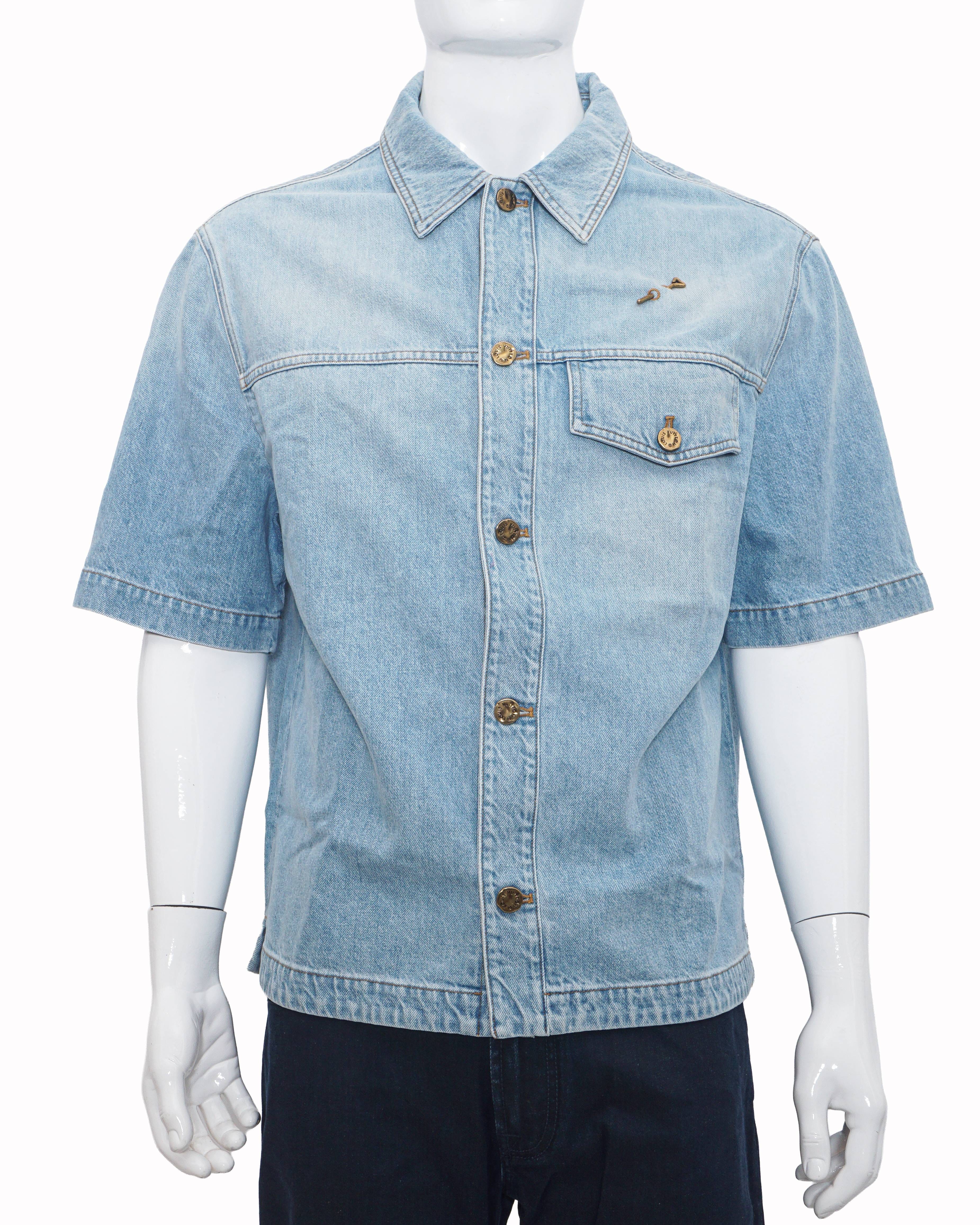 Louis Vuitton Men's Light Blue Denim Short - Sleeve Shirt