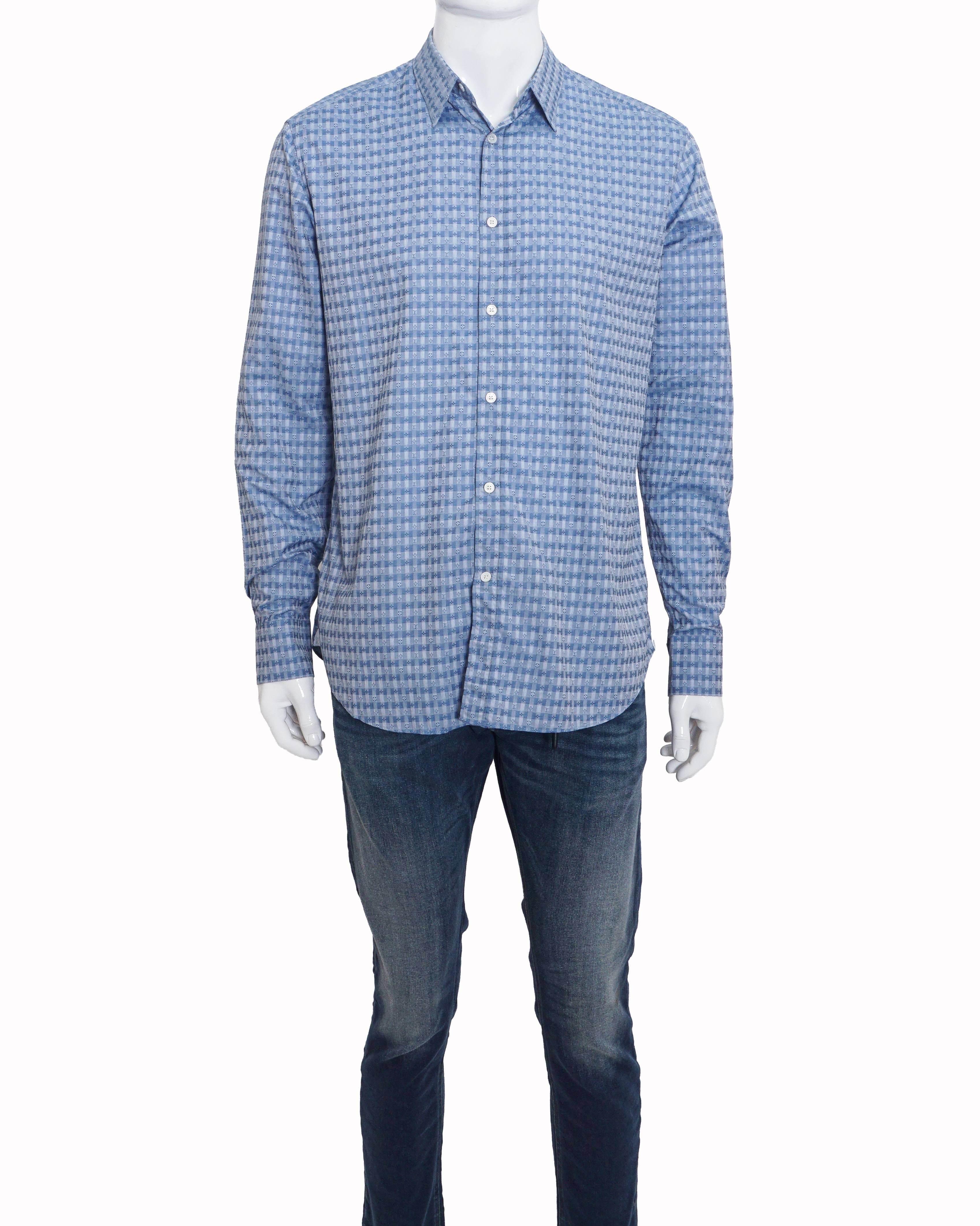 Louis Vuitton Blue Monogram Damier Checked Slim Fit Shirt