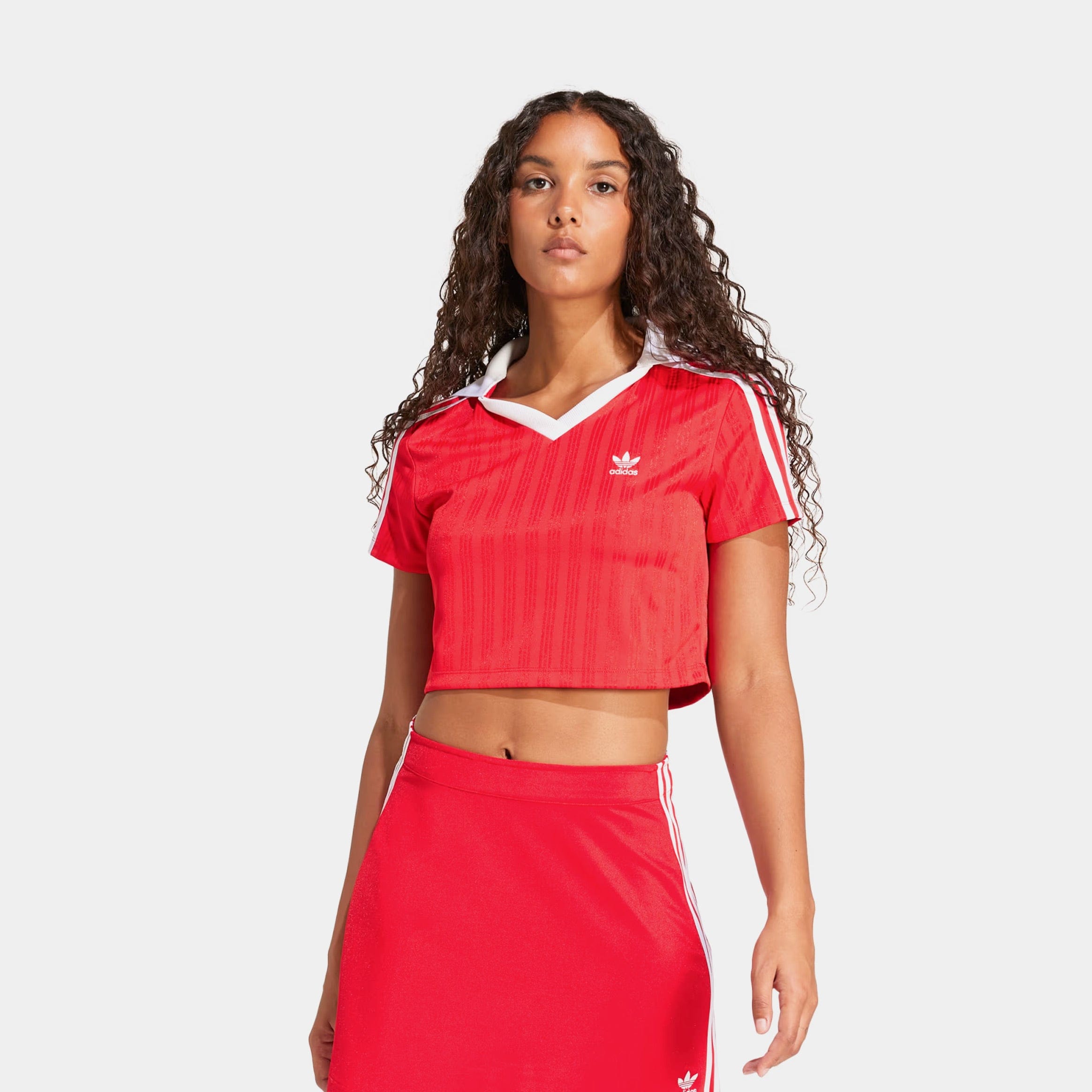 adidas Originals Crop Polo Womens Short Sleeve Shirt (Red/White)
