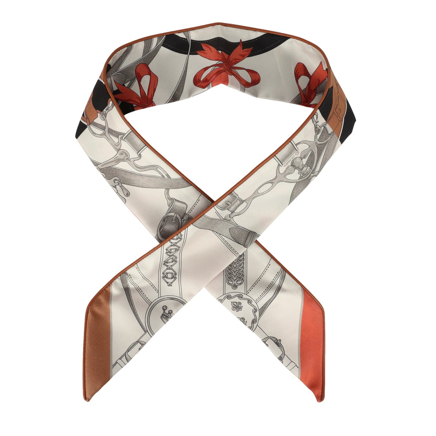 Hermes La Promenade Du Matin Forever Barenia, Brique, Black Leather Trim Silk Twilly