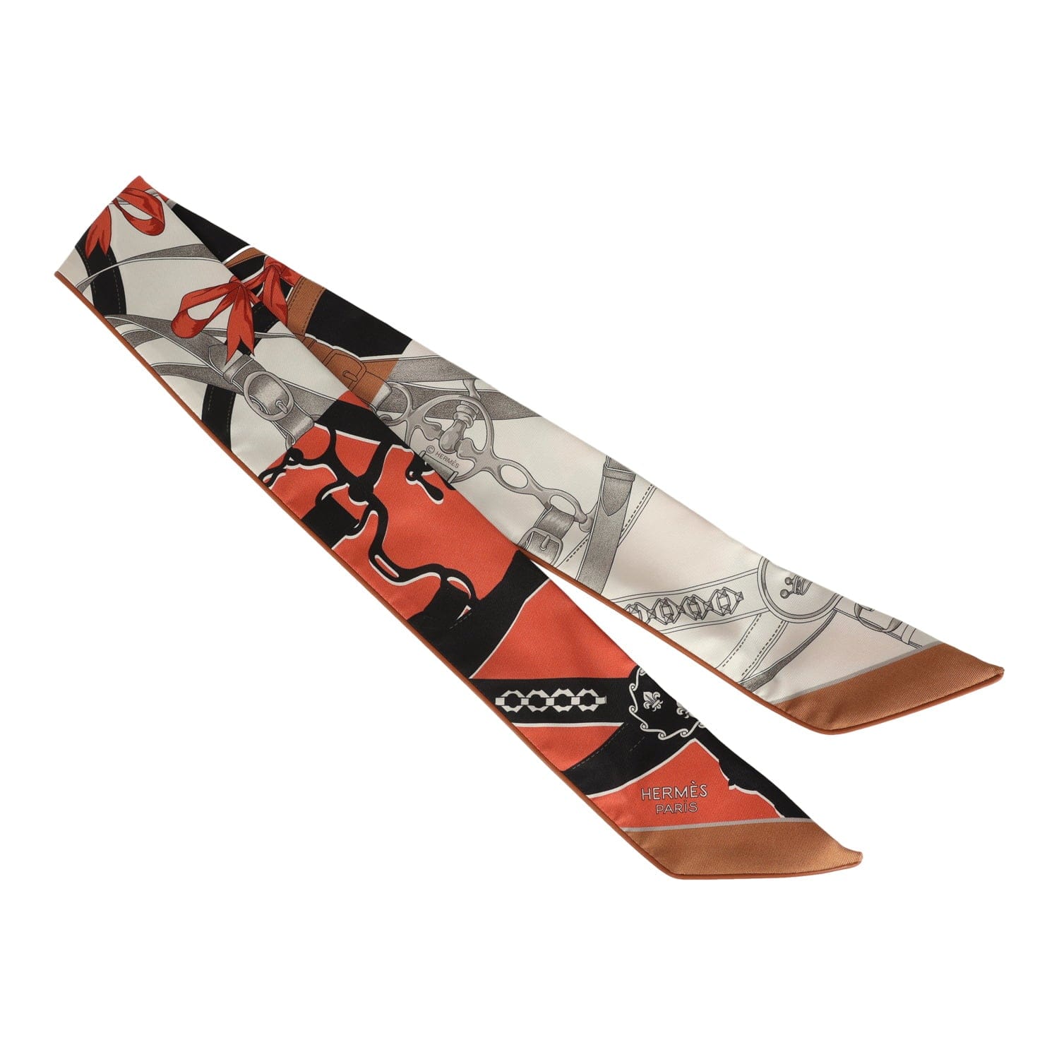 Hermes La Promenade Du Matin Forever Barenia, Brique, Black Leather Trim Silk Twilly
