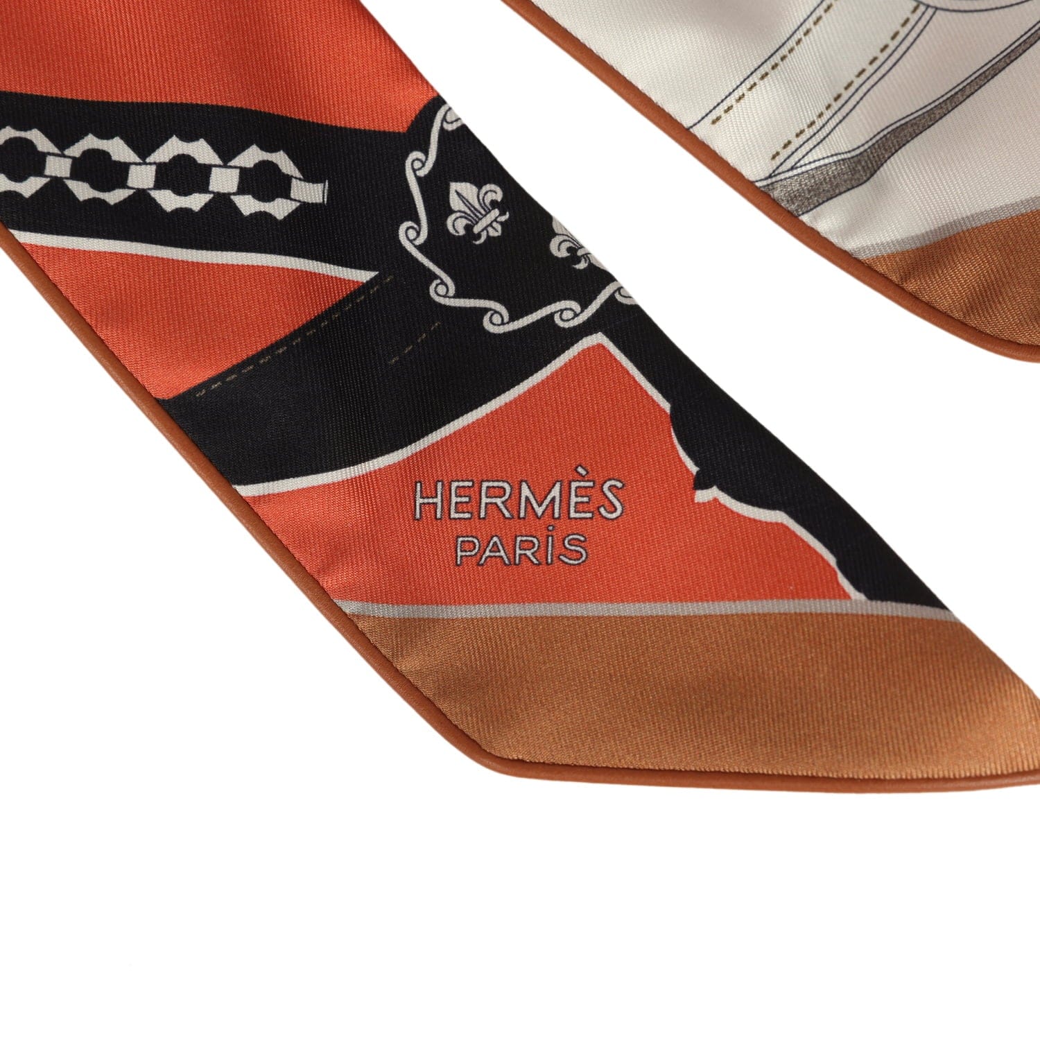 Hermes La Promenade Du Matin Forever Barenia, Brique, Black Leather Trim Silk Twilly