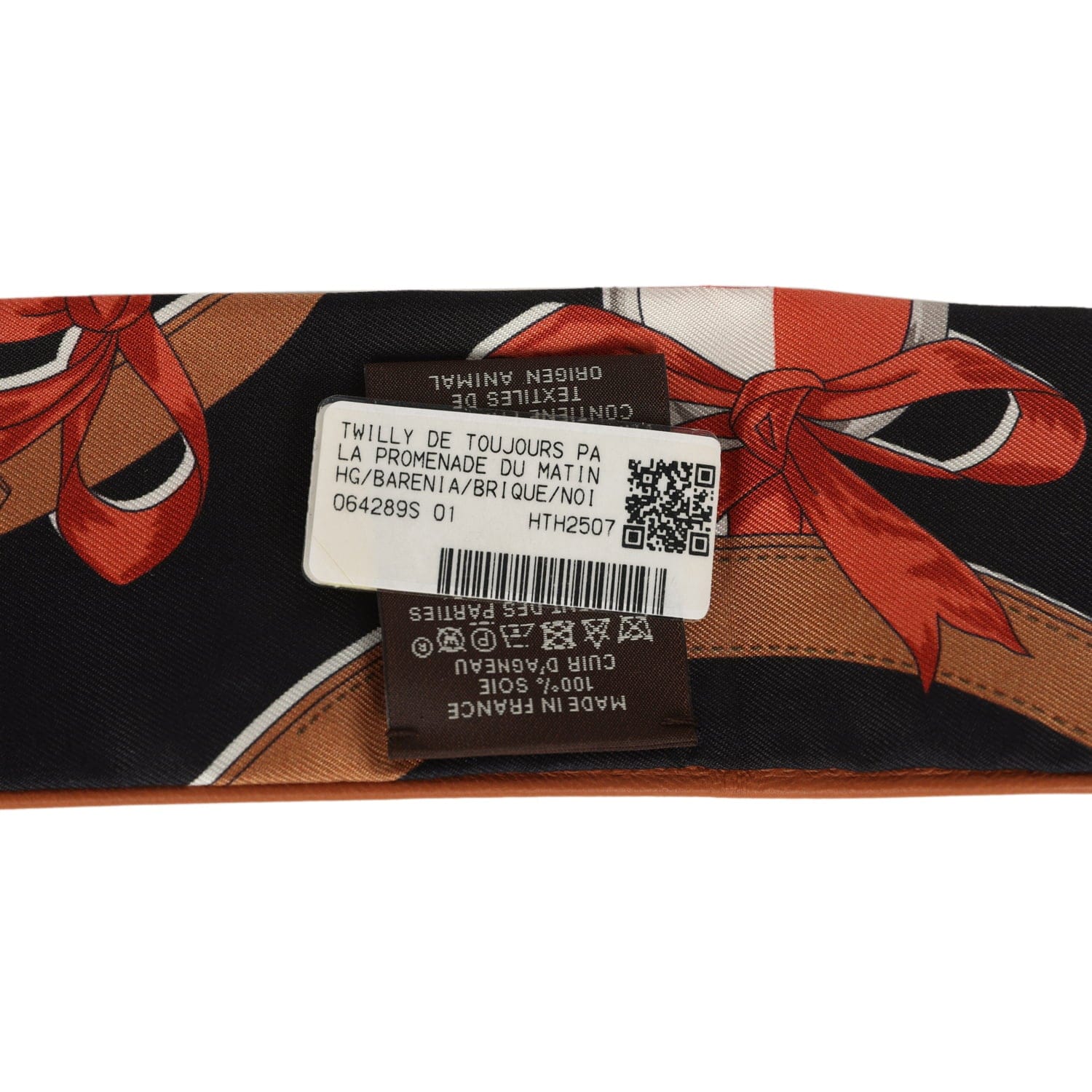 Hermes La Promenade Du Matin Forever Barenia, Brique, Black Leather Trim Silk Twilly