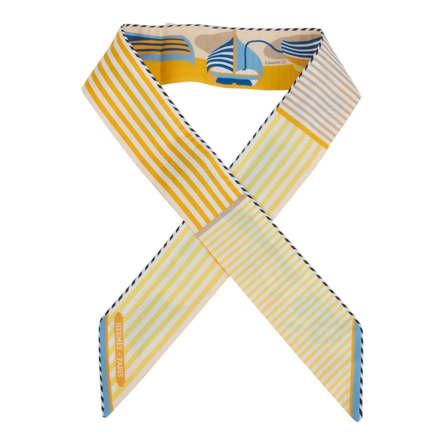 Hermes Thalassa Bouton D'Or, Jaune Soufre & Blanc Multi Cotton Twilly Pair
