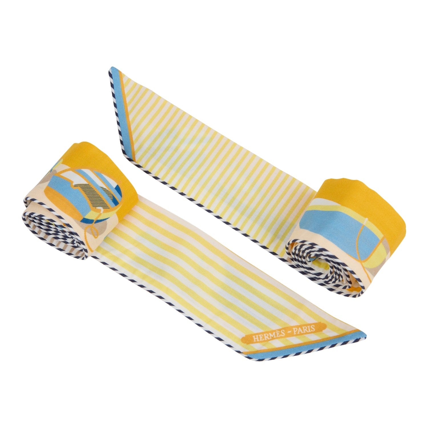 Hermes Thalassa Bouton D'Or, Jaune Soufre & Blanc Multi Cotton Twilly Pair