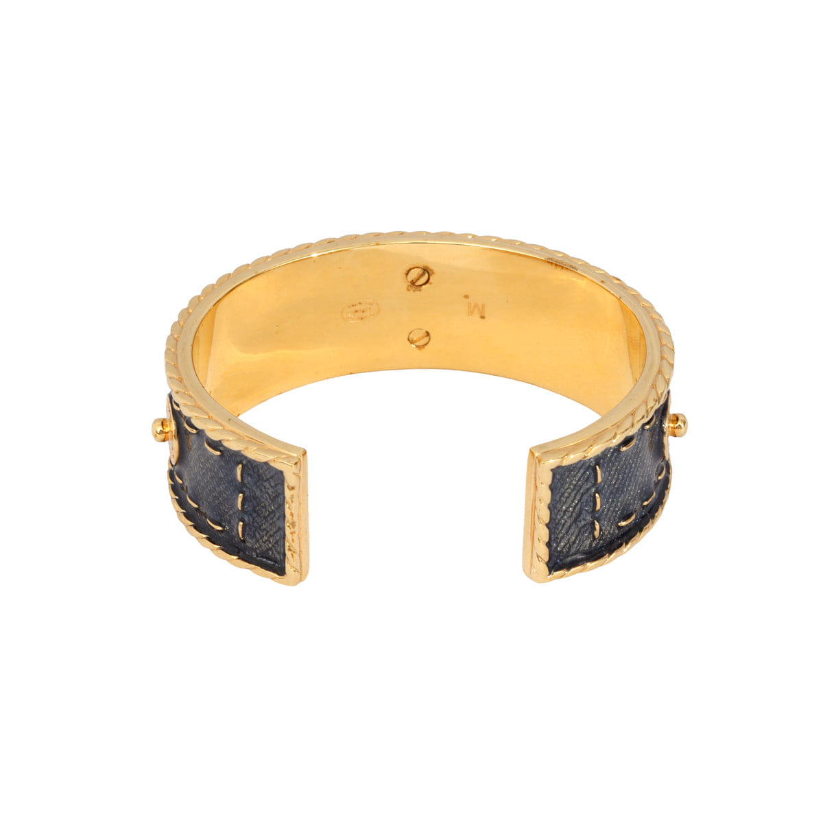 CHANEL DENIM AND GOLD METAL CUFF BRACELET