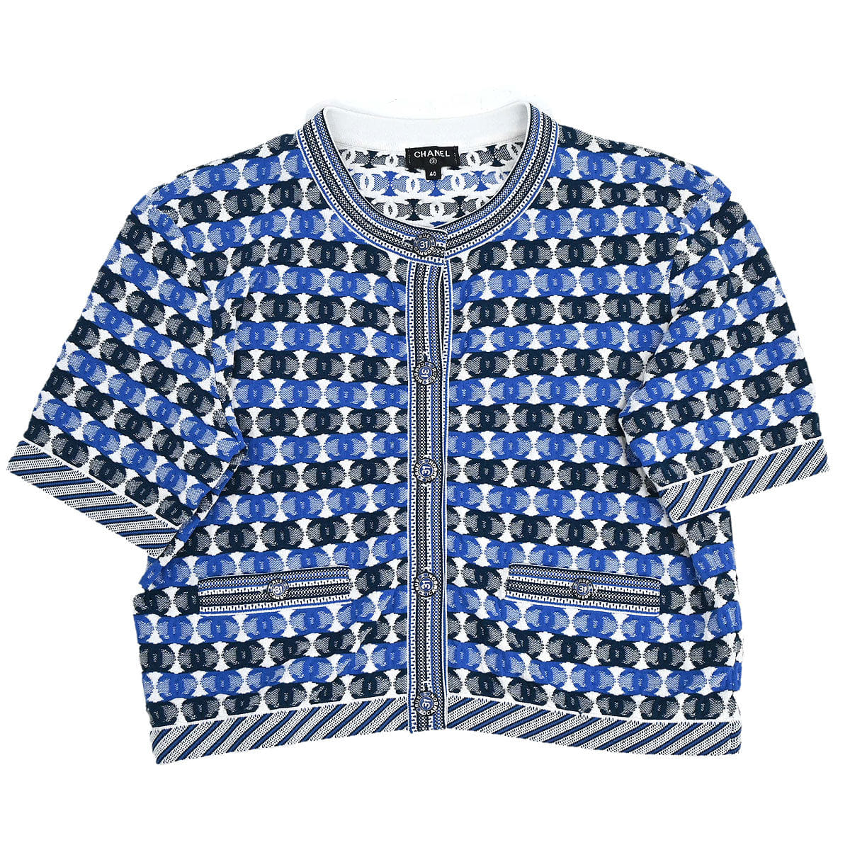 Chanel 2018 - 2019 Short Sleeve Knit CC Cardigan Blue #40