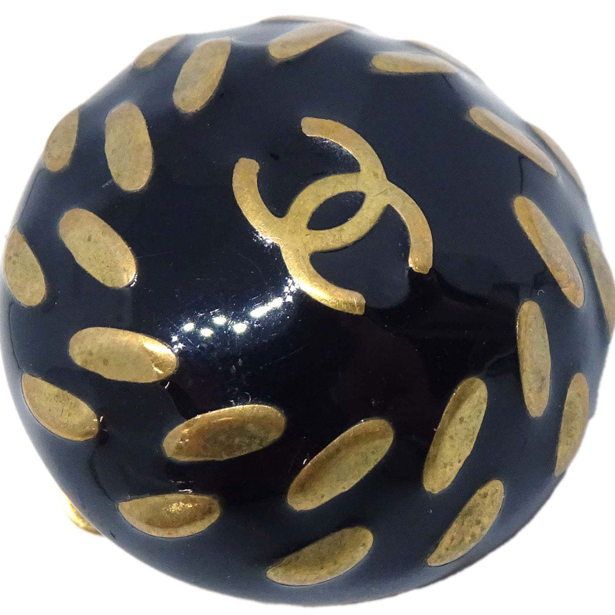 Chanel Button Clip - On Earrings Black Gold 98P