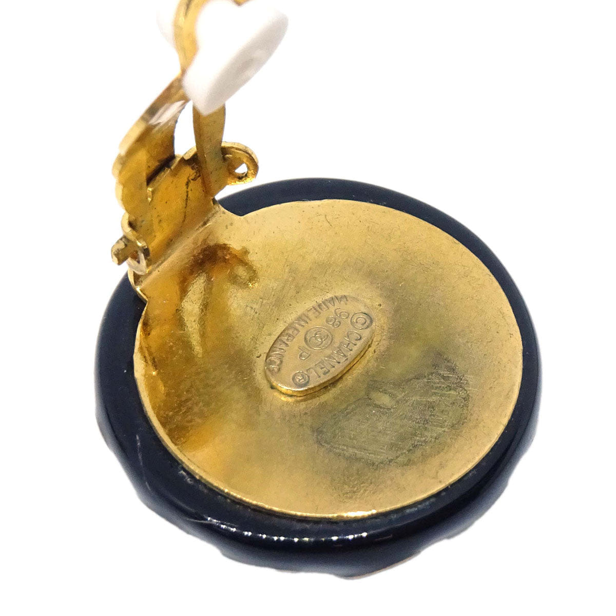 Chanel Button Clip - On Earrings Black Gold 98P