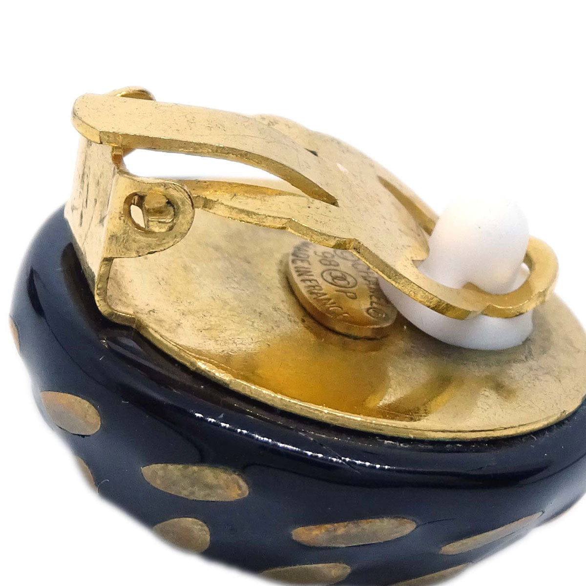 Chanel Button Clip - On Earrings Black Gold 98P