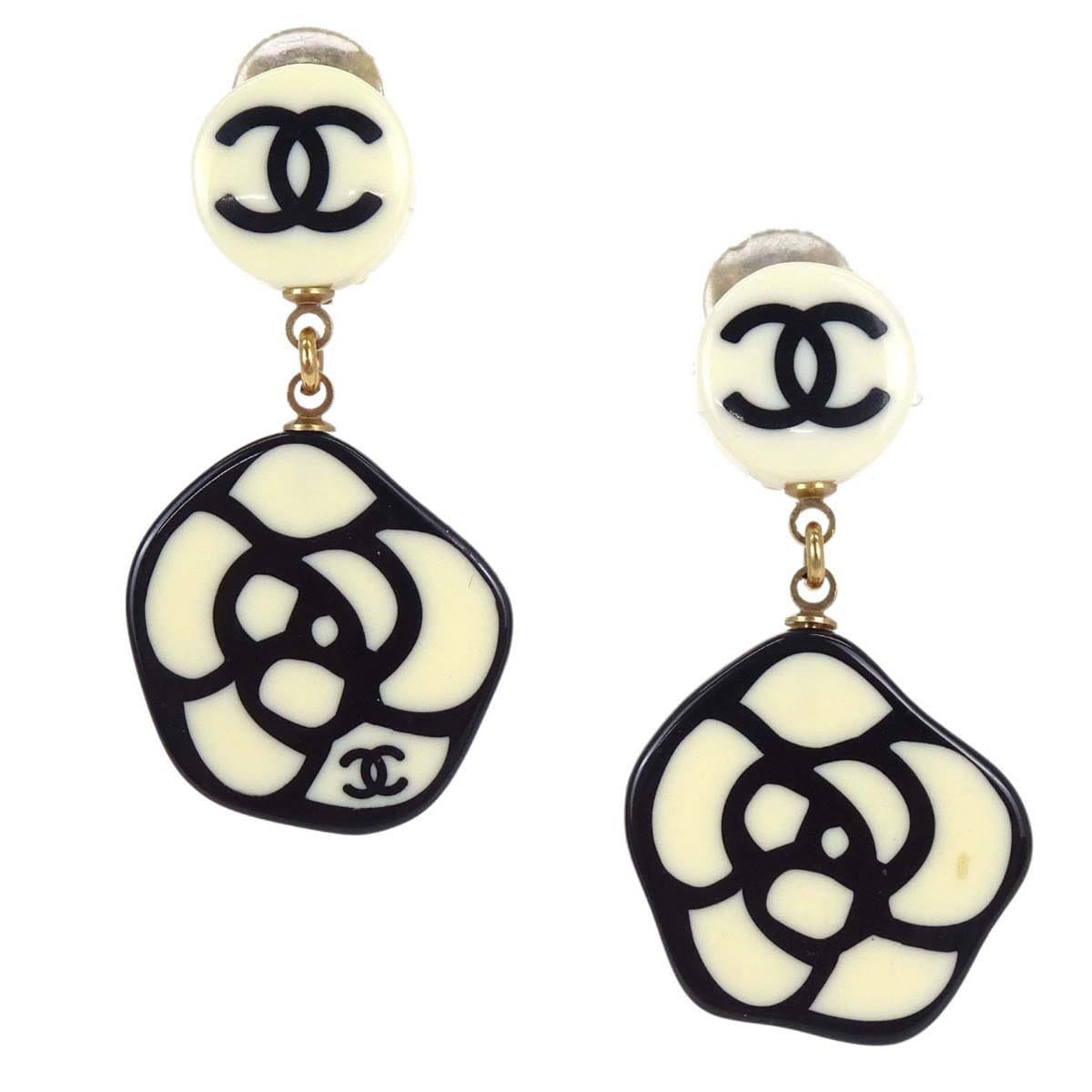 Chanel Dangle Camellia Clip - On Earrings Ivory Acrylic 03P