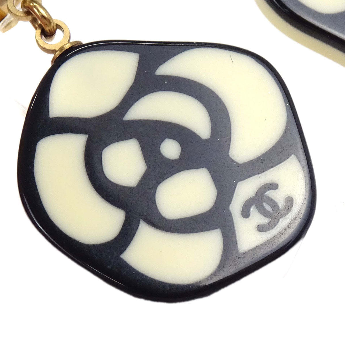 Chanel Dangle Camellia Clip - On Earrings Ivory Acrylic 03P