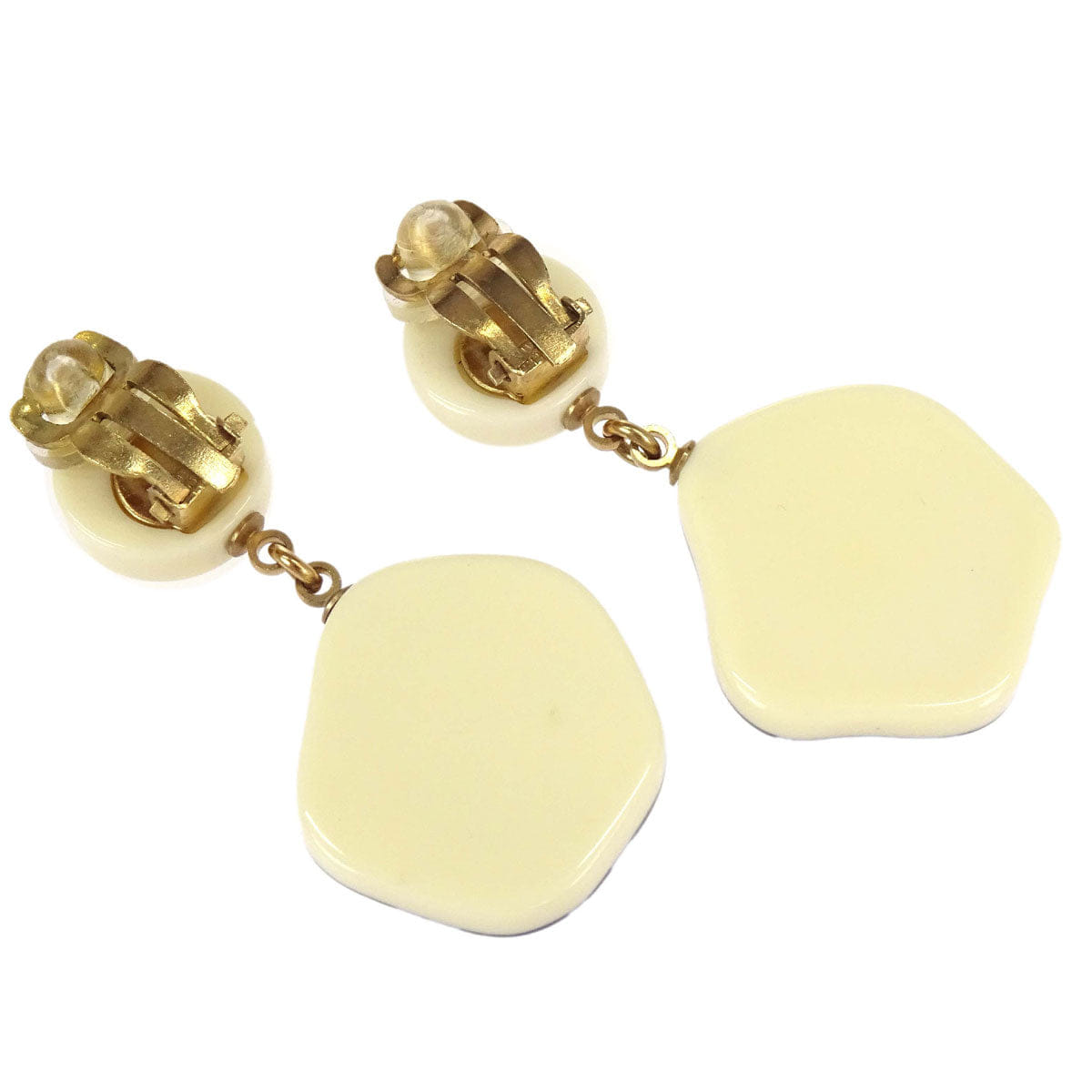 Chanel Dangle Camellia Clip - On Earrings Ivory Acrylic 03P