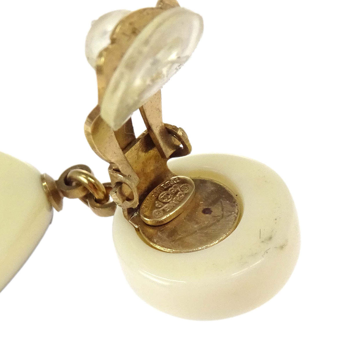 Chanel Dangle Camellia Clip - On Earrings Ivory Acrylic 03P