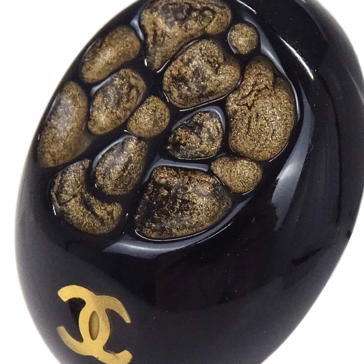 Chanel Oval Clip - On Earrings Black Gold 02P