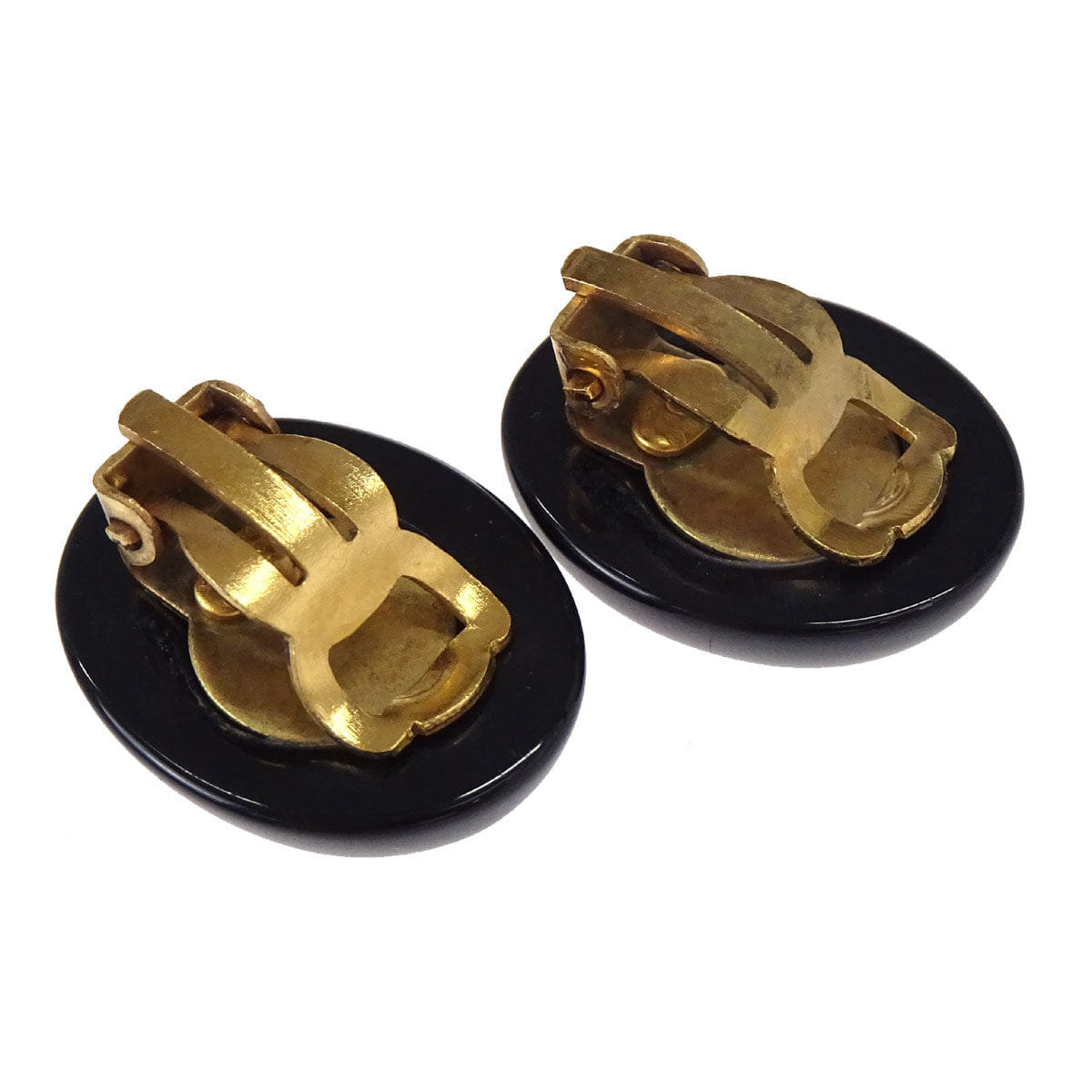 Chanel Oval Clip - On Earrings Black Gold 02P