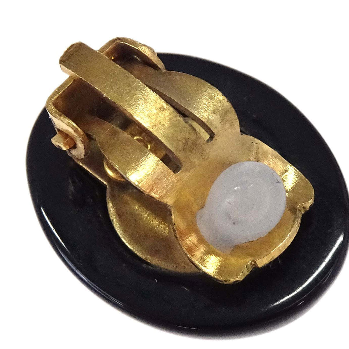 Chanel Oval Clip - On Earrings Black Gold 02P
