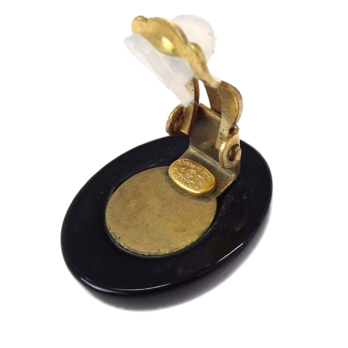 Chanel Oval Clip - On Earrings Black Gold 02P