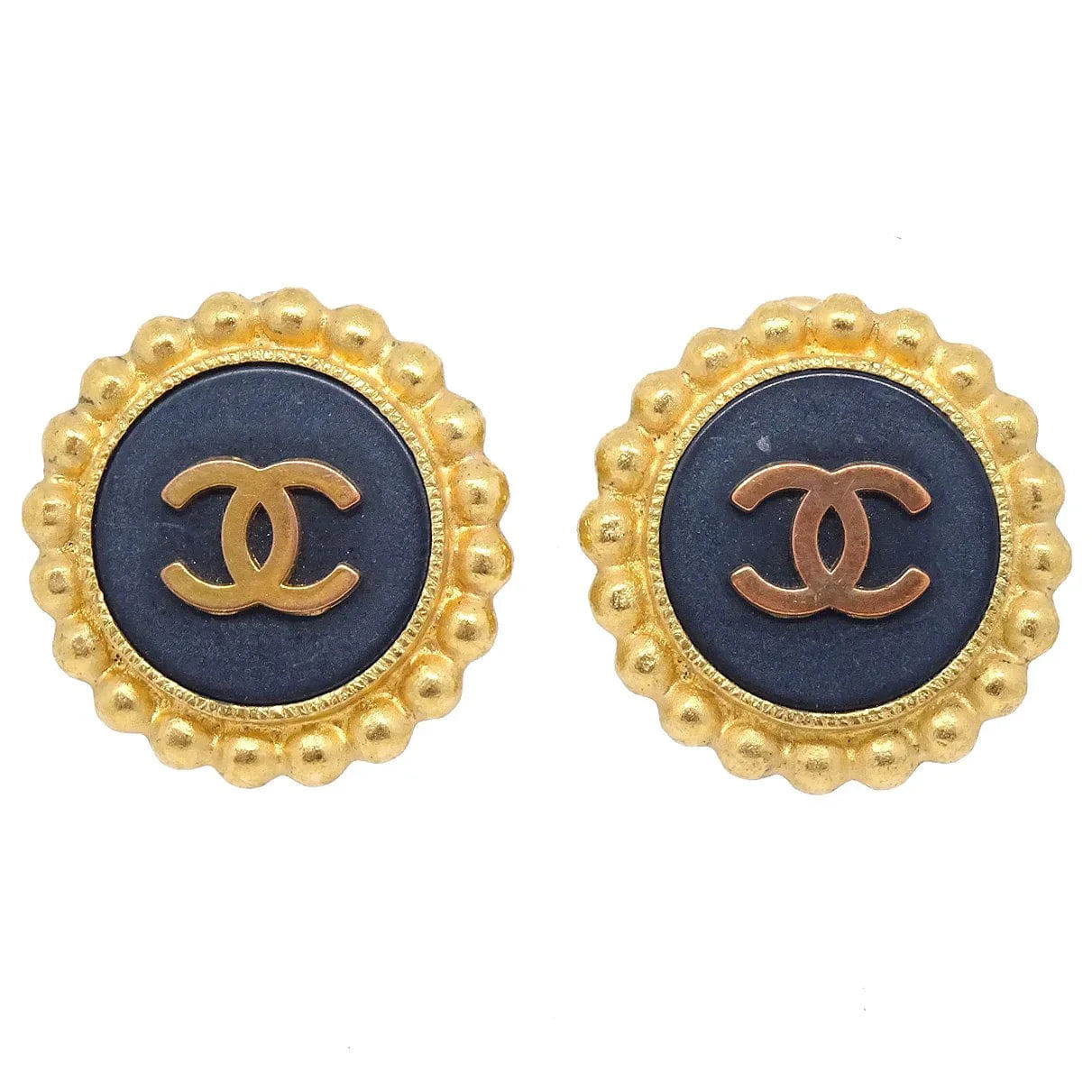 Chanel 1993 Black & Gold CC Earrings Clip - On