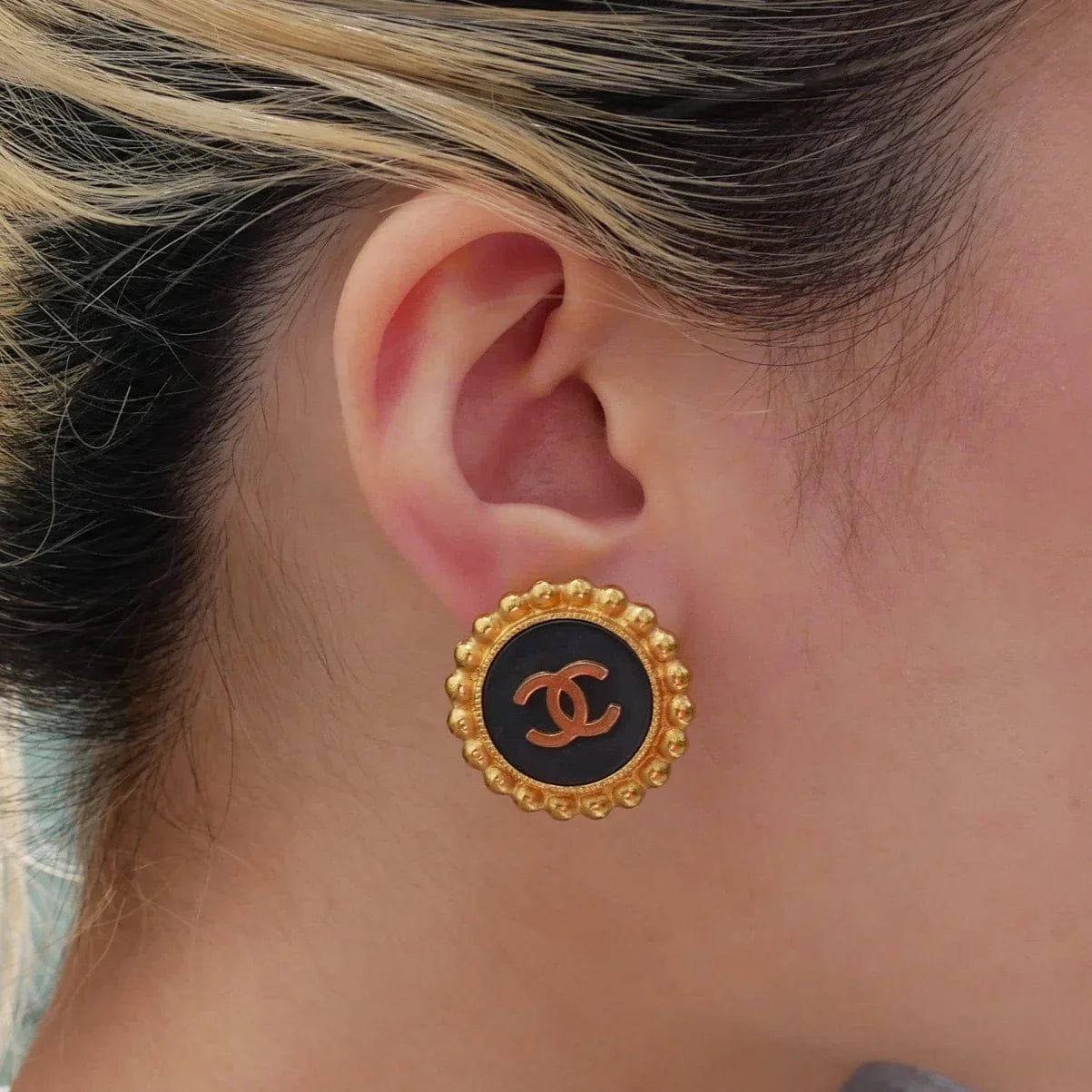 Chanel 1993 Black & Gold CC Earrings Clip - On