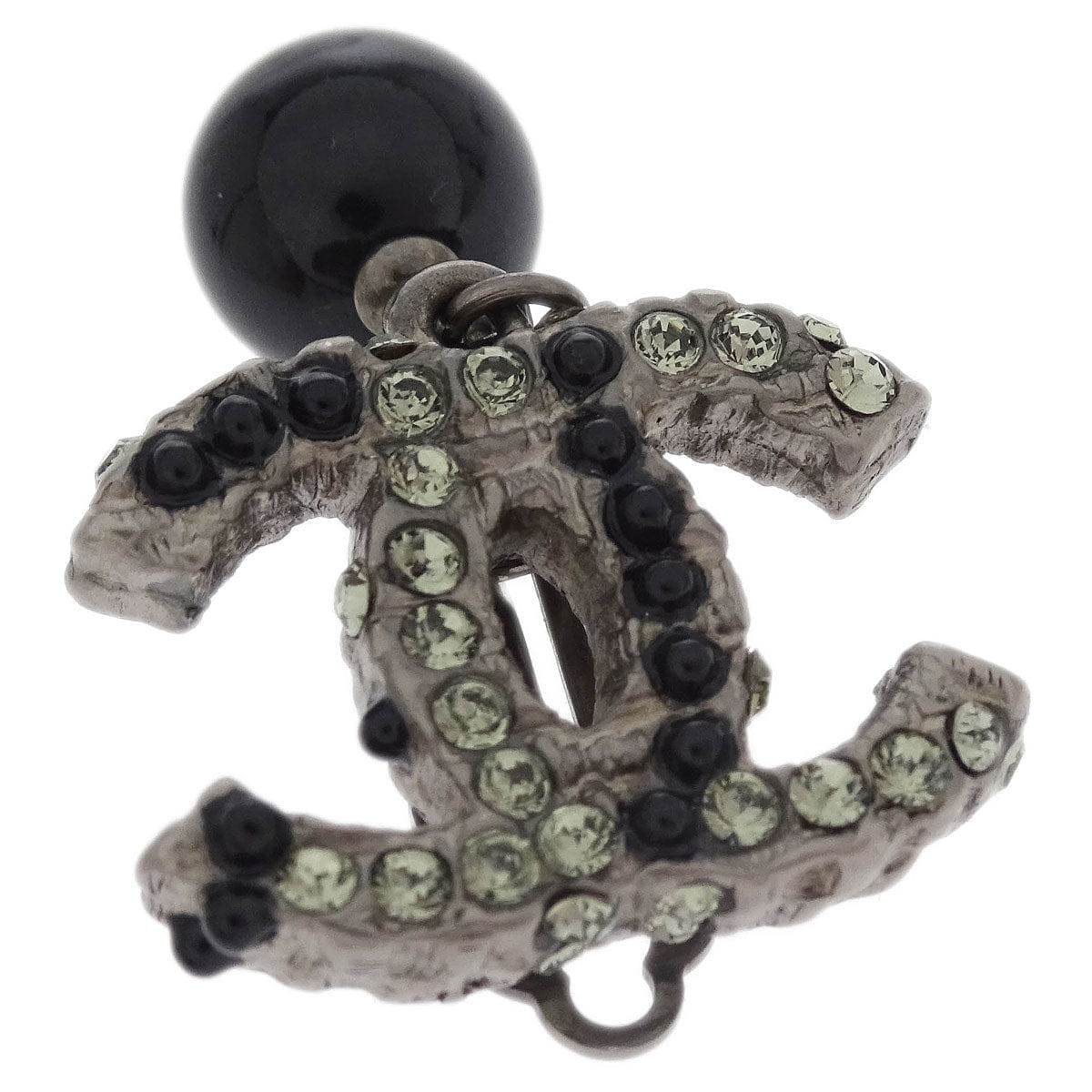 Chanel CC Earrings Clip - On Dangle Silver Rhinestone 10A