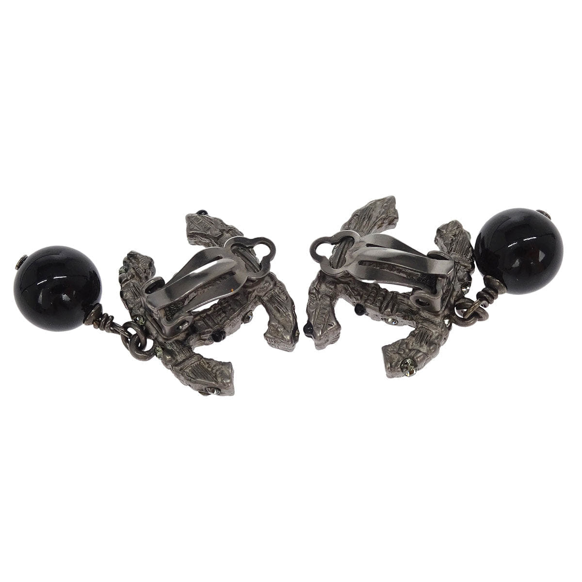 Chanel CC Earrings Clip - On Dangle Silver Rhinestone 10A