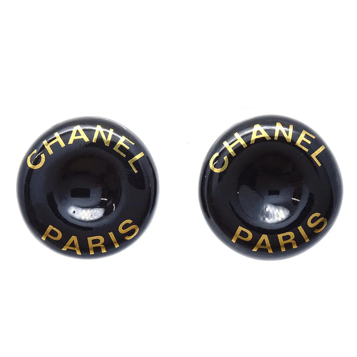 Chanel 1997 Button Logo Earrings Black Clip - On