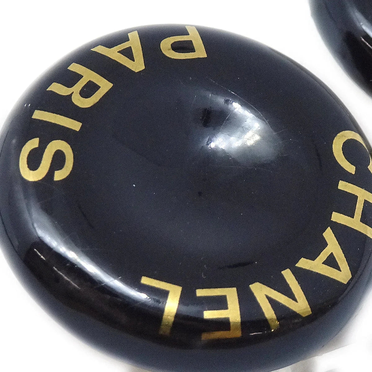 Chanel 1997 Button Logo Earrings Black Clip - On
