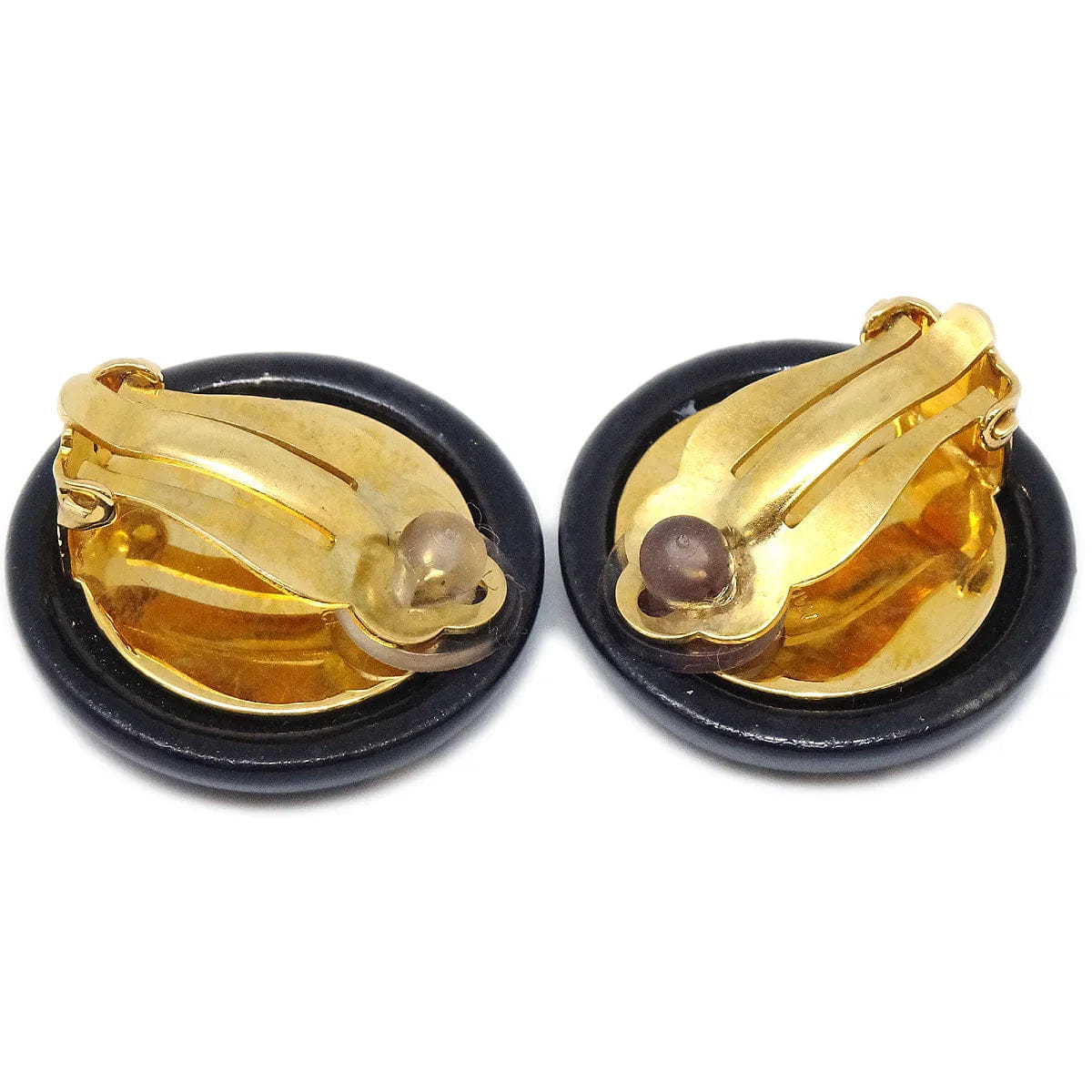 Chanel 1997 Button Logo Earrings Black Clip - On
